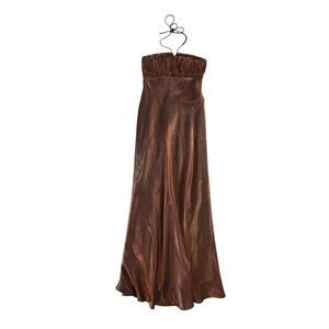 De Laru Halter Neck Satin Ruched Maxi Dress Womens 9/10 Brown Formal Prom Boho